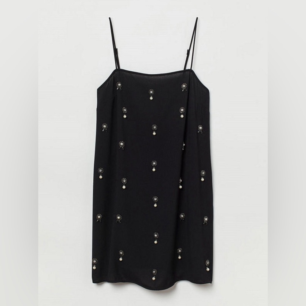 H&M Black Mini Appliquéd slip dress with Embellishments